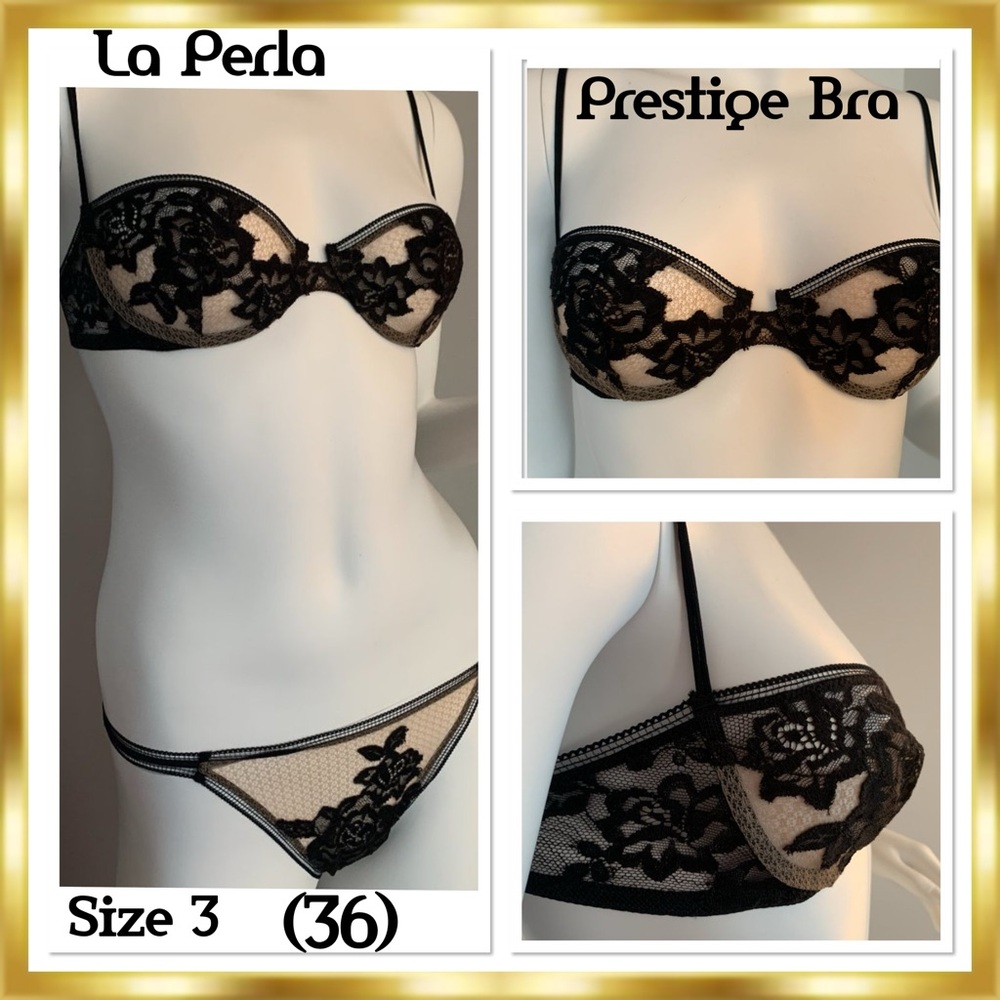 La Perla Prestige Embroidered Sheer Rose Ribboned Black & Nude Bra sz(3) 36